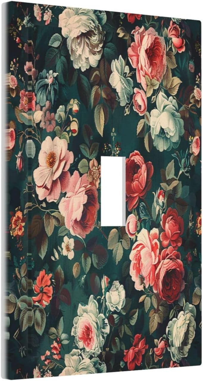 Decorative Light Switch Cover Baroque Vintage Peony Flower Floral 1 Gang Single Toggle Device