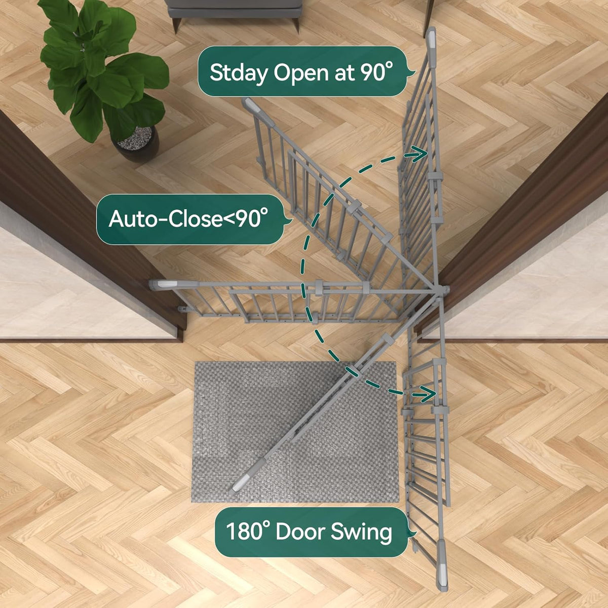 Babelio 26-43" No Bottom Bar Baby Gate for Babies, Elders and Pets, 2-in-1 Hardware Mount Dog Gate