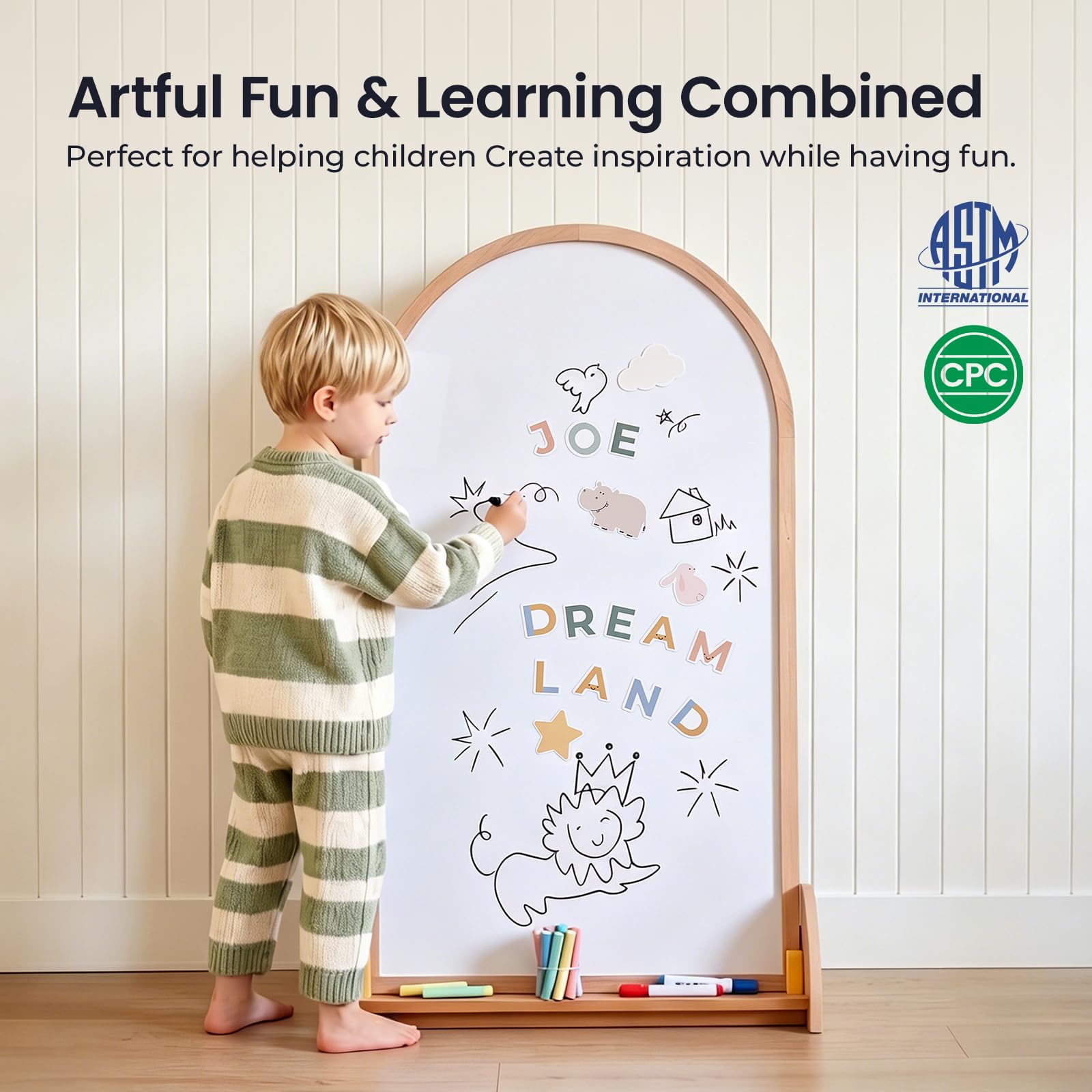 Tiny Land Kids Art Easel, Double-Sided Magnetic Chalkboard & Whiteboard