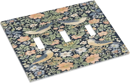 Decorative Switch Covers Plate Rustic Morris Birds Green Leaf Flower 3 Gang Artistic Wall Plate