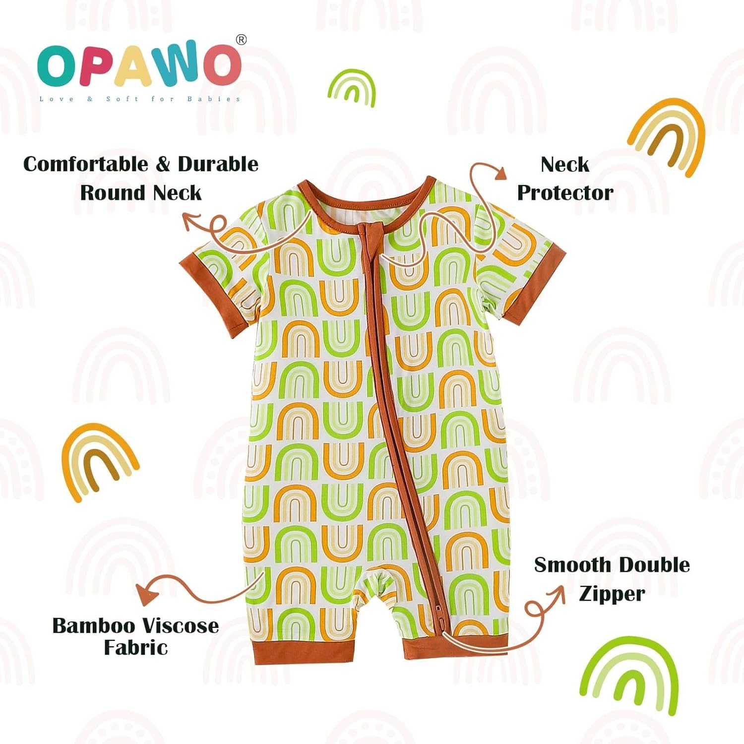 OPAWO Bamboo Baby Pajamas 3 Pack, Double Zipper Bamboo Sleepers for Baby Boy Girl Romper, Toddler