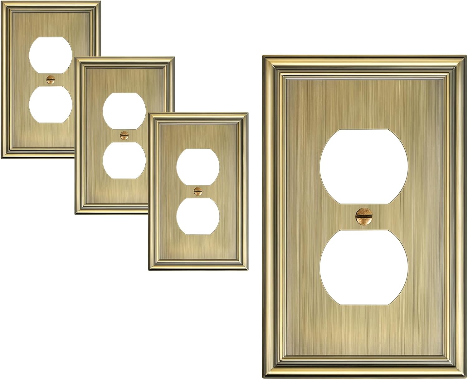 4-Pack Duplex Outlet Covers, Decorative Wall Plates for Electrical Outlets, Antique Brass Switch