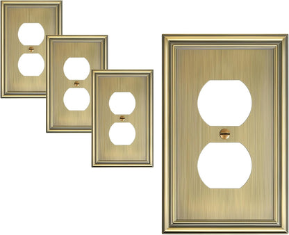 4-Pack Duplex Outlet Covers, Decorative Wall Plates for Electrical Outlets, Antique Brass Switch