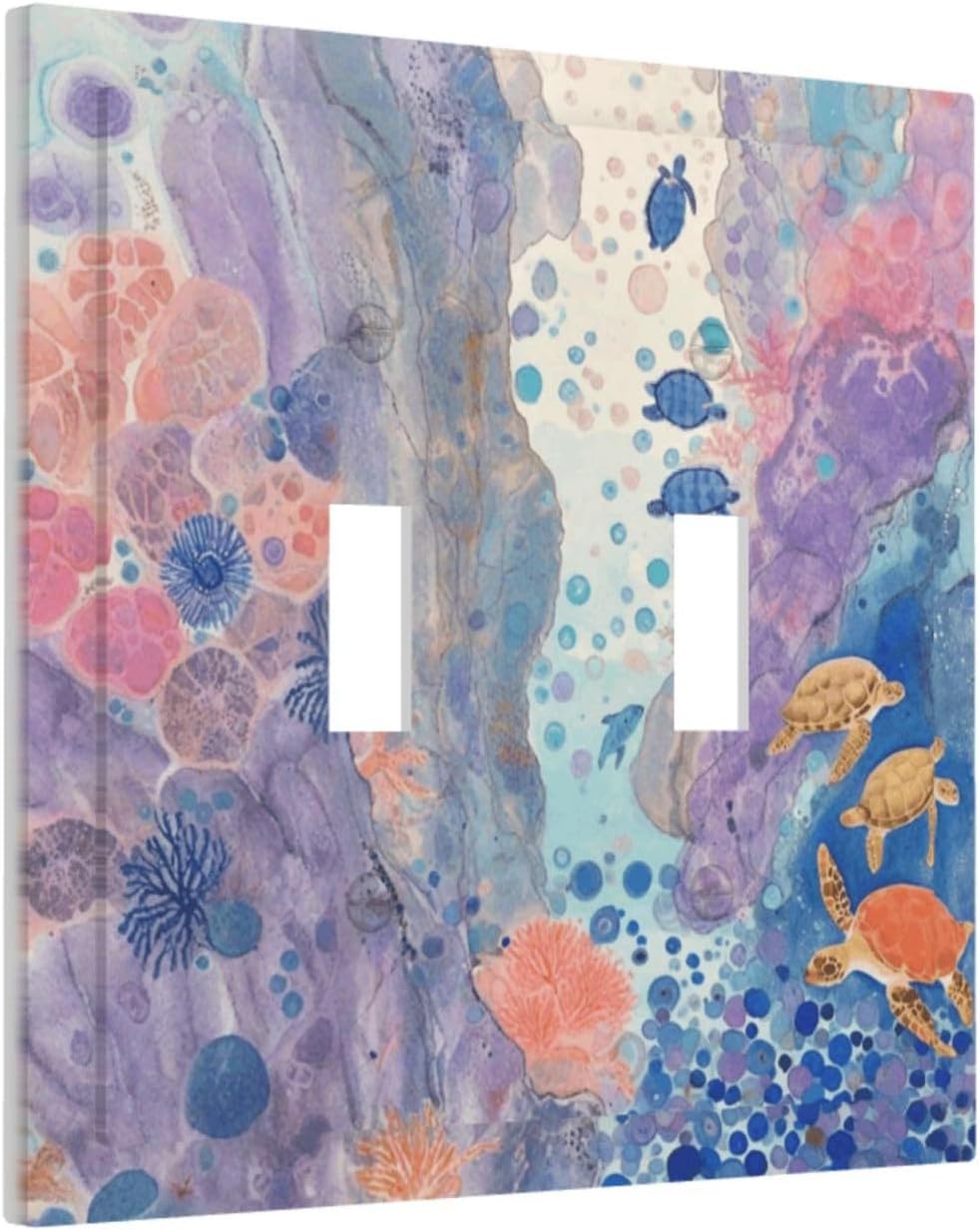 Turtle Coral Fish Watercolor Colorful Underwater World Decorative Switch Plates 2 Gang Double