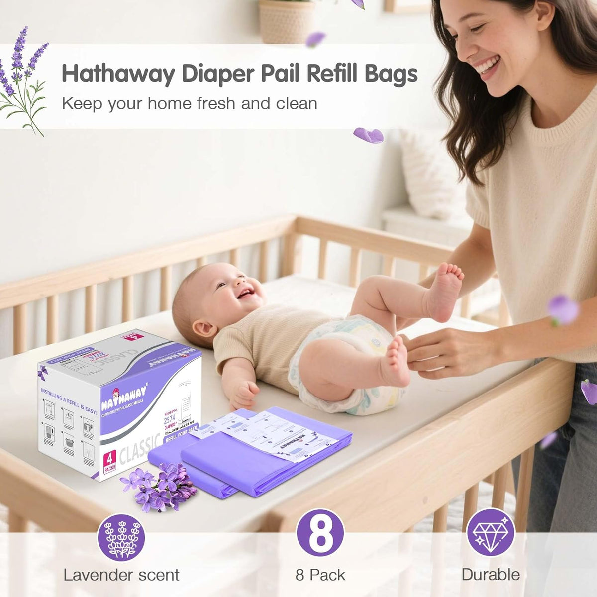 Refills Compatible with Dekor Classic, 30% Extra Length Diaper Pail Refills 4 Pack Diaper Pail