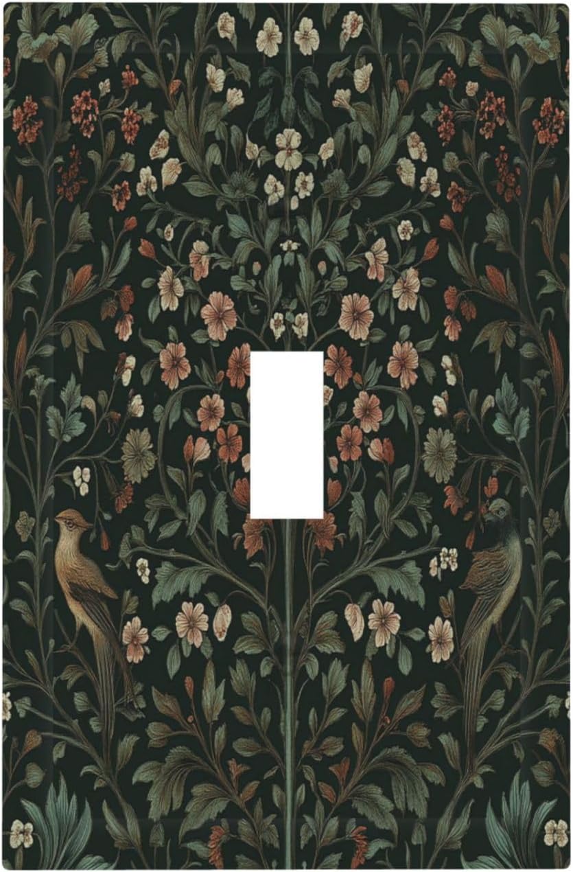 Decorative Light Switch Cover Vintage Morris Colorful Flower Green Leaf 1 Gang Single Toggle Device