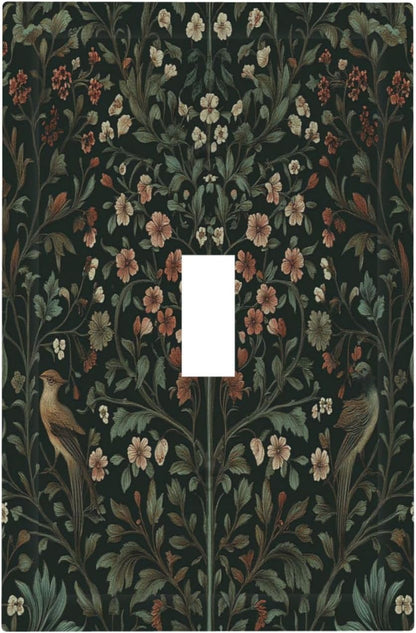 Decorative Light Switch Cover Vintage Morris Colorful Flower Green Leaf 1 Gang Single Toggle Device