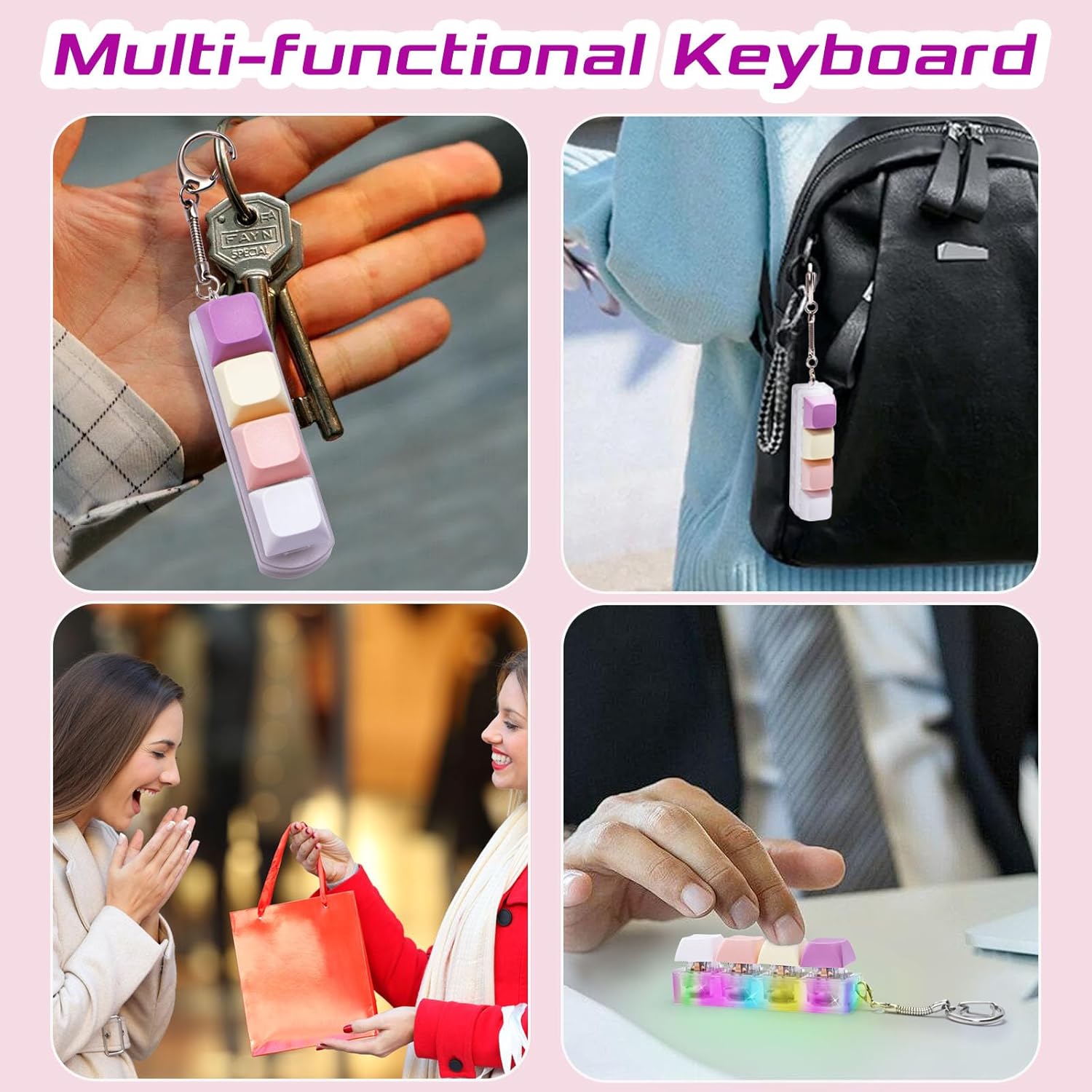 Keyboard Fidget Toys Adults Fidget Keyboard Clicker with LED Light Keychain Sensory Toys for
