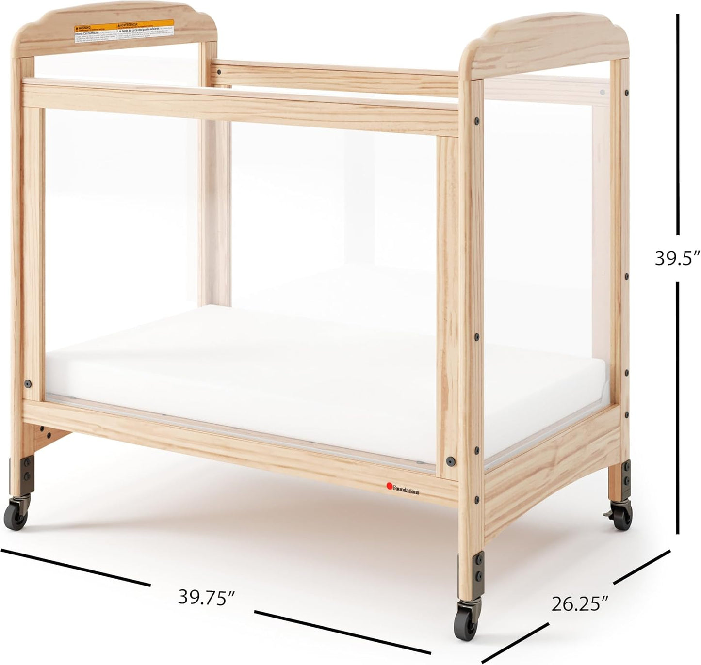 Foundations Serenity Compact Clearview Daycare Crib, Fixed Side, Durable Wood Construction
