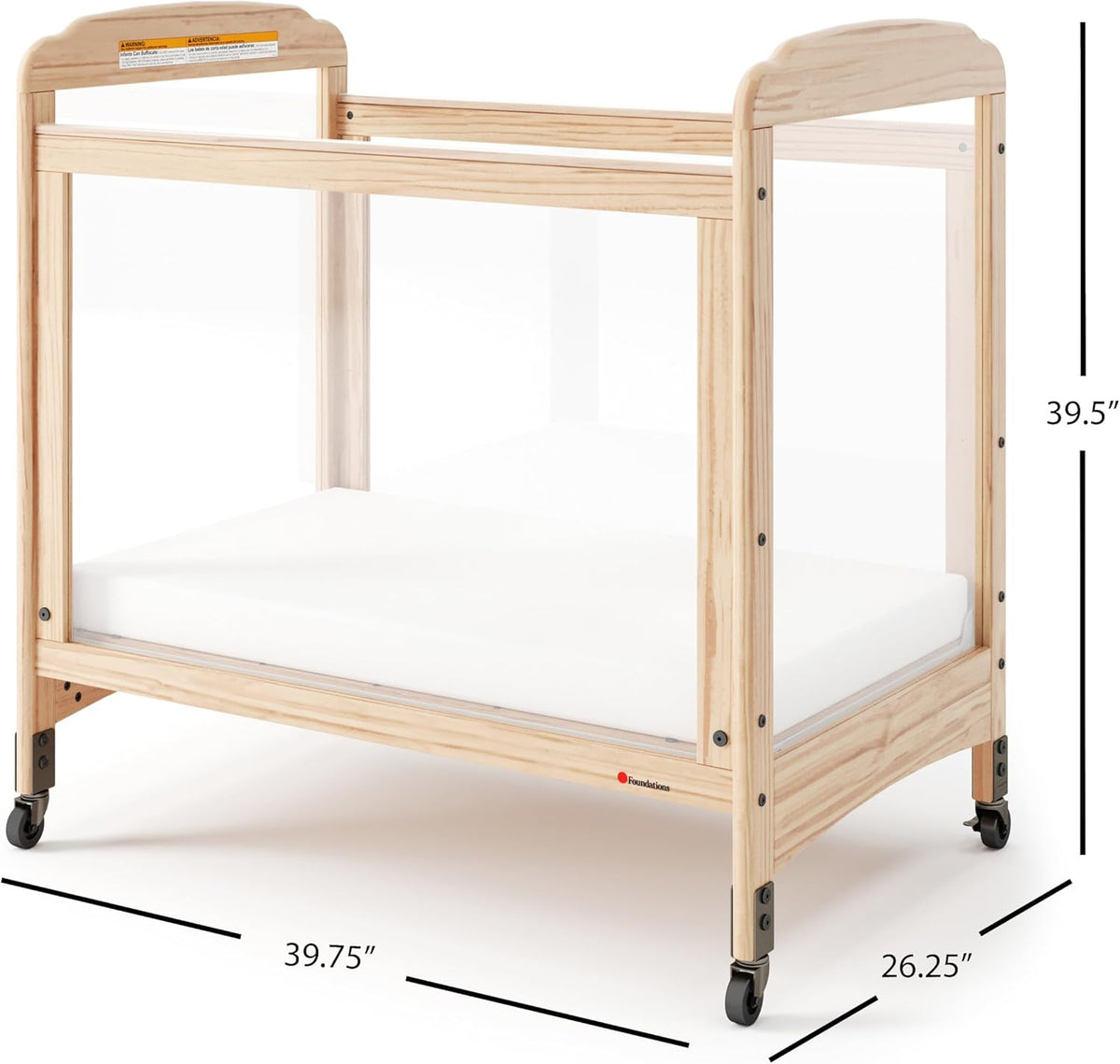 Foundations Serenity Compact Clearview Daycare Crib, Fixed Side, Durable Wood Construction