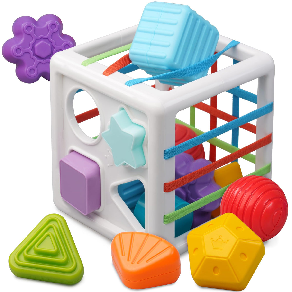 LiKee Montessori Activity Cube Toy, Sensory Shapes for Baby 12M+