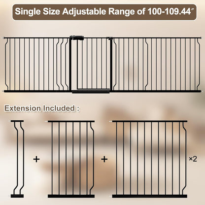 WAOWAO Baby Gate 100-109.42" Extra Wide Pressure Mounted Walk Through Swing Auto Close Safety Black