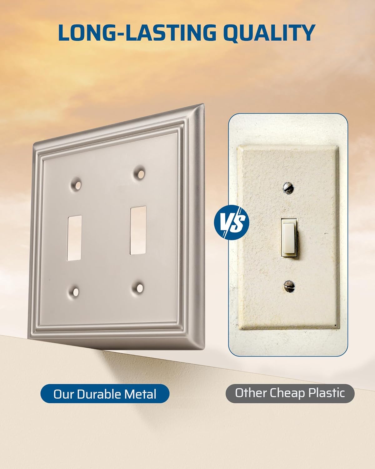DEWENWILS Double Toggle Wallplates, Brushed Nickel Light Switch Covers, Heavy Duty Matel Material
