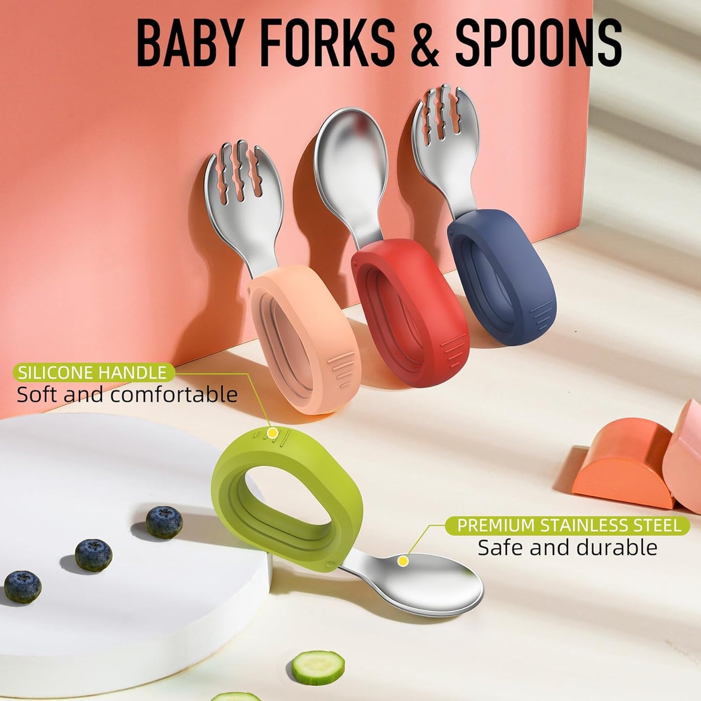 Toddler Utensils - Baby Forks and Spoons Set - Kids Stainless Steel Silverware - Children Safe