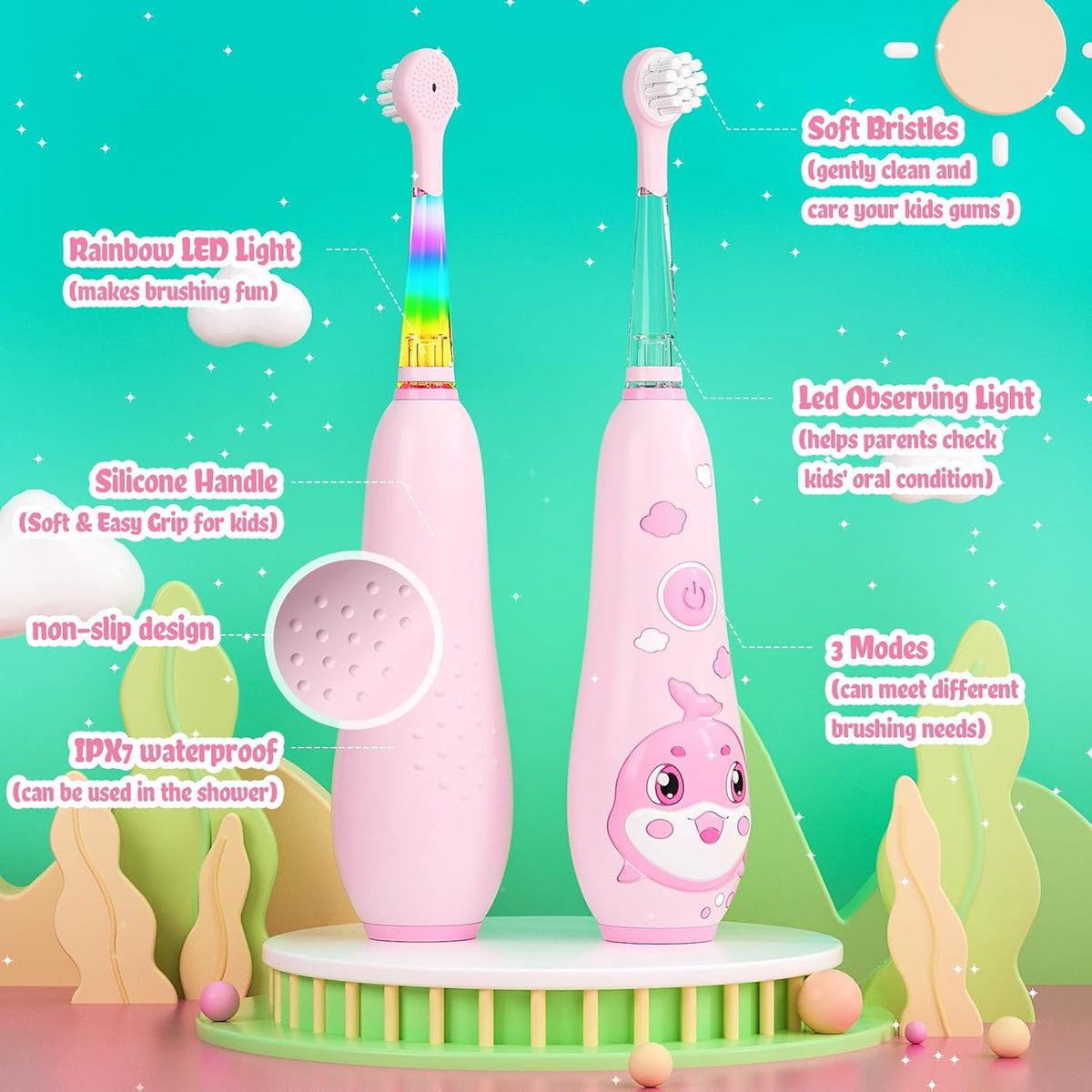 SEAGO Kids Electric Toothbrushes Rechargeable, Toddler Electric Toothbrush with Magnetic Charging