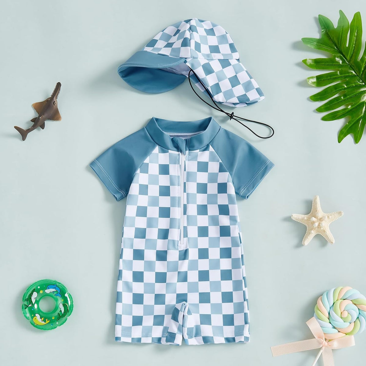 MAYUMMPY Baby Boys Girls Swimwear Casual Zipper One Pieces Rash Guard Swimsuit and Hat Beachwear