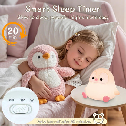 Penguin Night Light for Kids,Cute Pink Penguin Touch Lamp,Soft Silicone Nursery Nightlight,LED