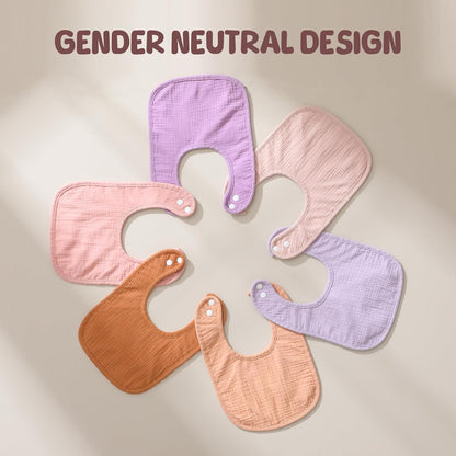 6-Pack Muslin Baby Bibs for Unisex Boys Girls, Cotton Baby Drool Bibs, Drooling and Teething Bibs
