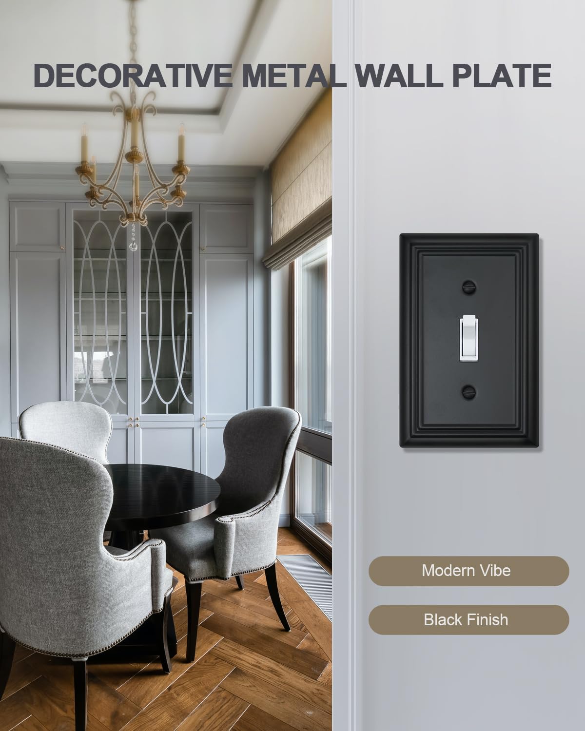 4-Pack Single Toggle Wall Plates, Decorative Black Switch Plate Covers, Metal Light Switch Covers