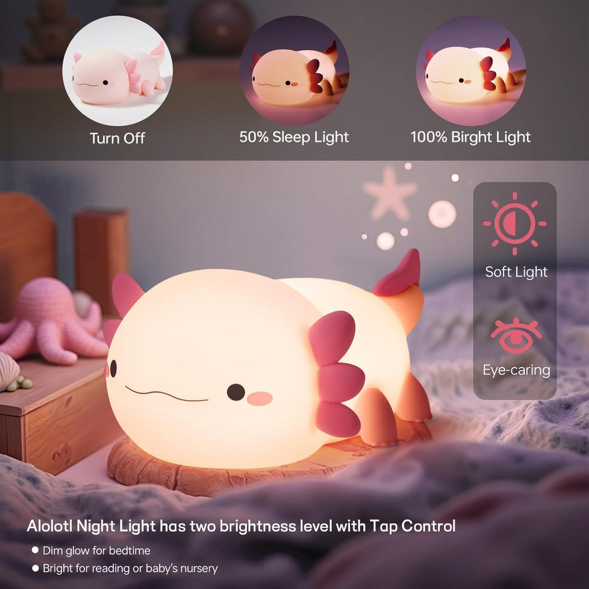 Axolotl Night Light for Kids, Cute Axolotl Lamp Silicone Baby Nursery Night Lamp, Dimmable Squishy