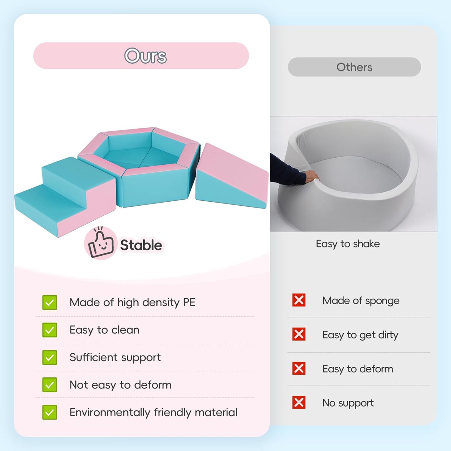 Foam Climbing Blocks for Girls Toddlers,Pink Soft Play Set Ball Pit,Climb & Crawl Foam Playset for