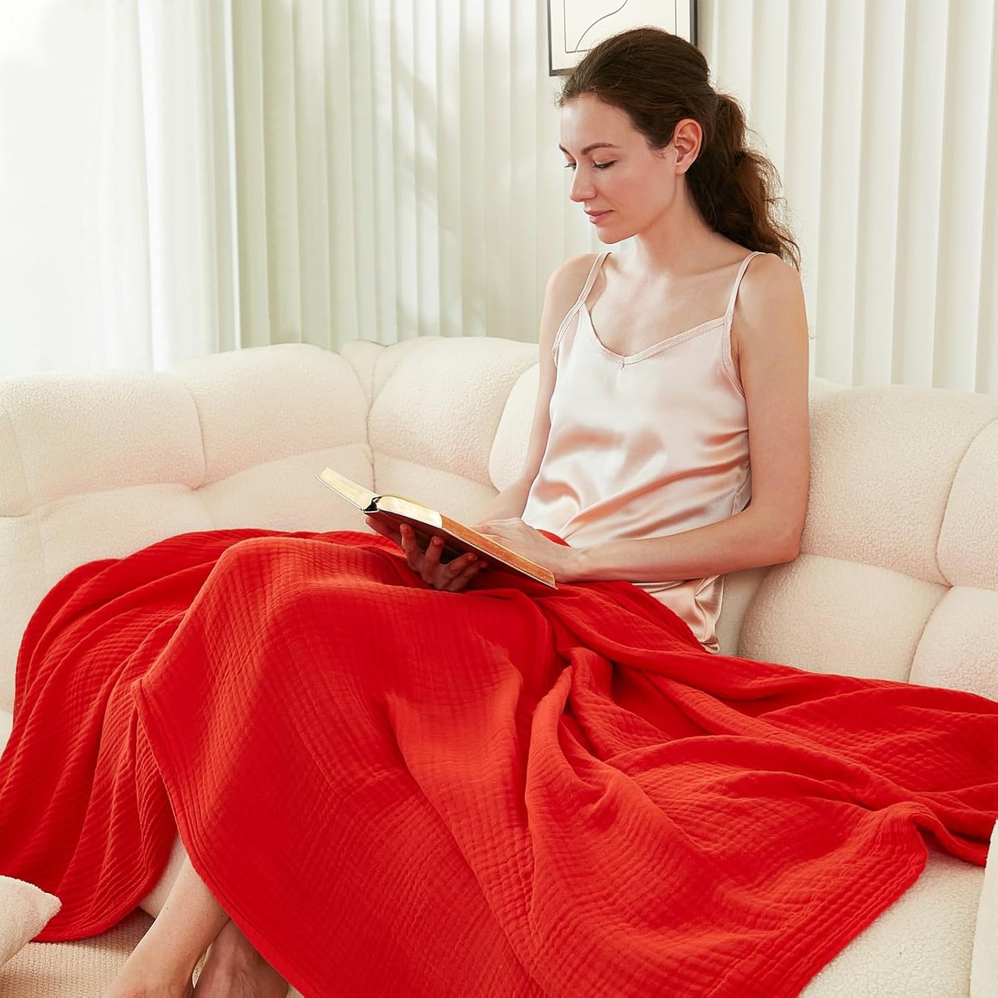 EMME Cotton Throw Blanket - 100% Muslin Soft, Breathable Gauze - All Season, Lightweight