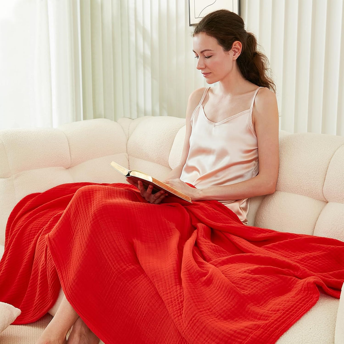 EMME Cotton Throw Blanket - 100% Muslin Soft, Breathable Gauze - All Season, Lightweight