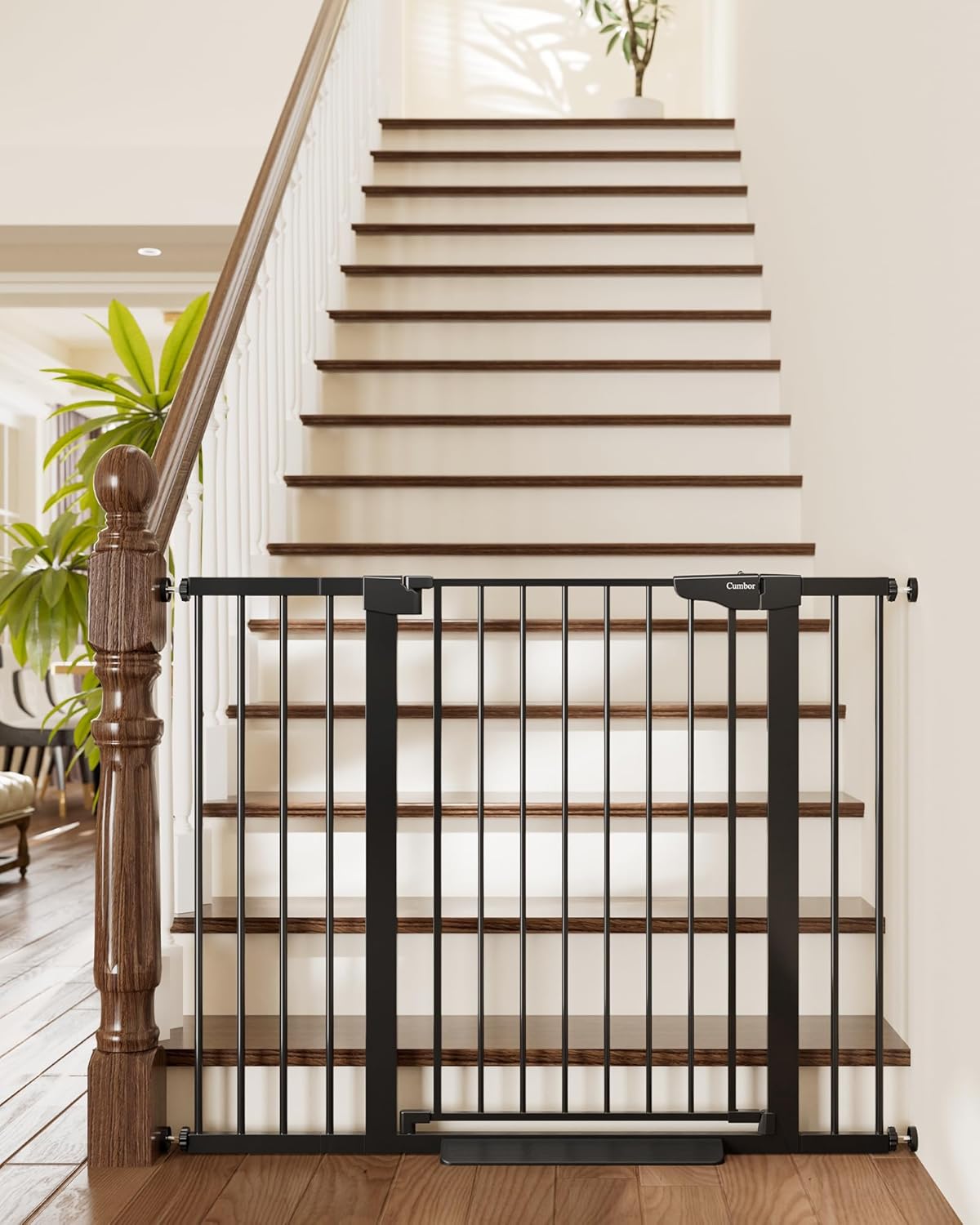 Cumbor 36" Extra Tall Baby Gate for Stairs, 29.7-48" Wide Dog Gates for Doorways, Auto Close Safety