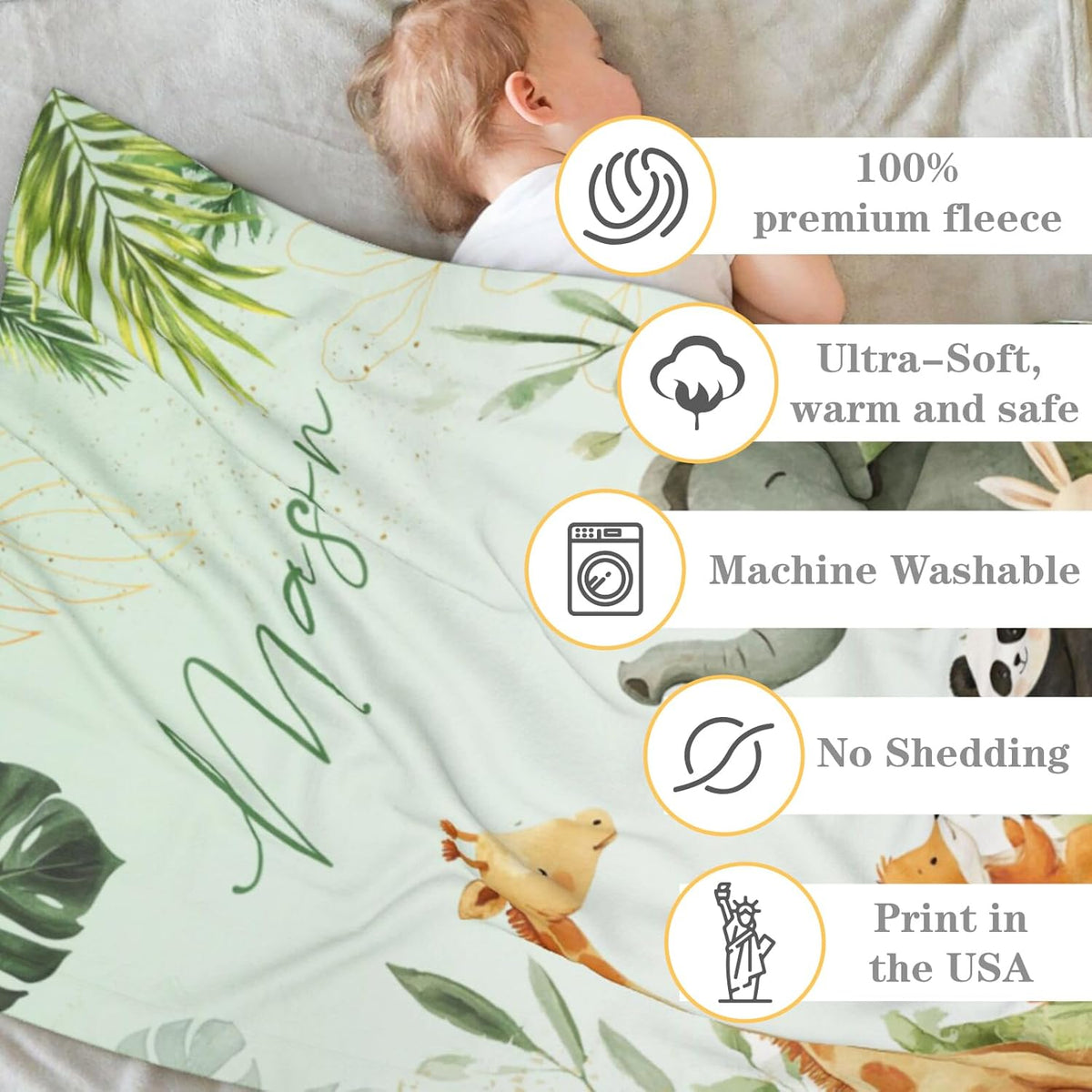 Custom Baby Blanket for Boys Personalized Baby Blanket with Name Soft Cozy Flannel Bed Throw