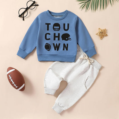 Baby Boy Clothes Fall 6 12 18 24 Months Football Long Sleeve Pullover Tops & Pant Sets Toddler