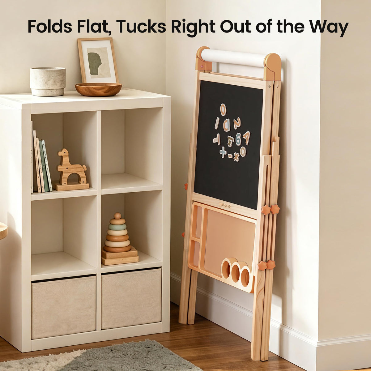 Tiny Land Foldable Wooden Art Easel for Kids, with Chalkboard & Whiteboard