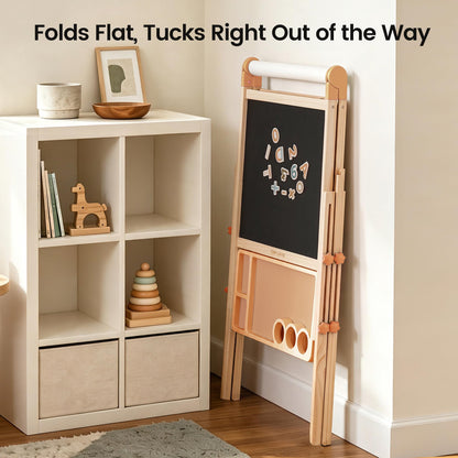 Tiny Land Foldable Wooden Art Easel for Kids, with Chalkboard & Whiteboard