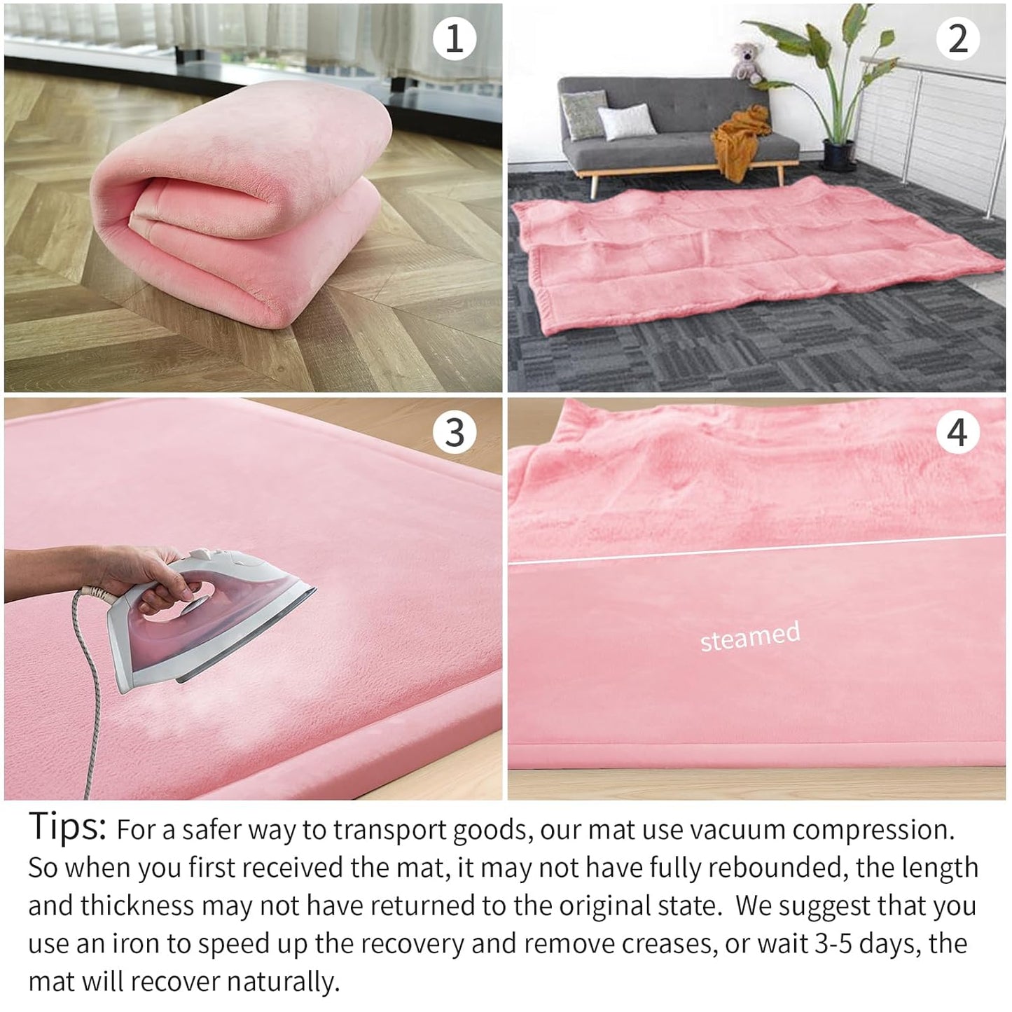 Baby Play Mat for Floor,1.3" Thick Memory foam Tummy Time Mat,79"×158“ Extra Large Soft Coral