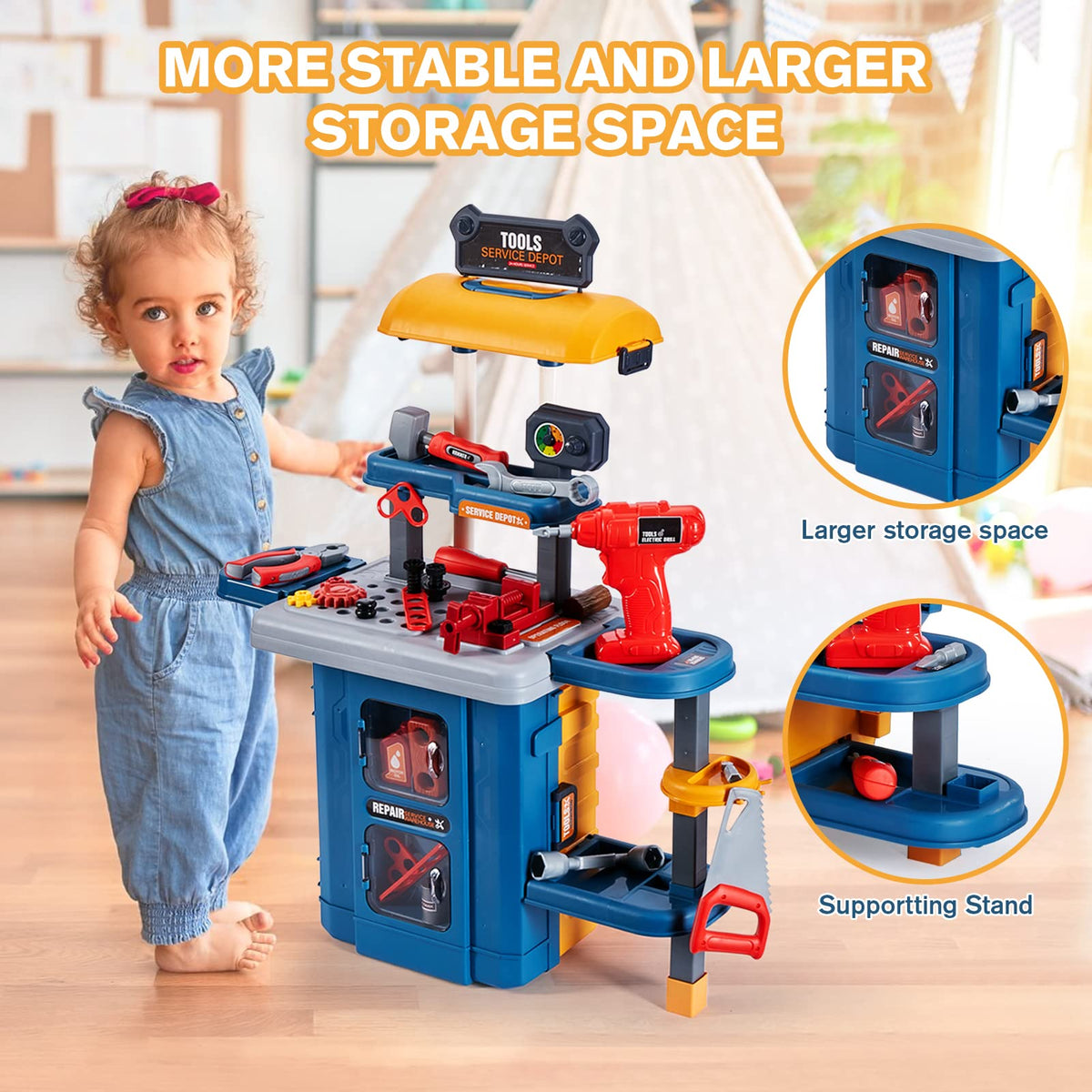 Kids Tool Bench with Kids Tool Set, Three Modes Toddler Tool Bench with Electric Drill Set, Pretend