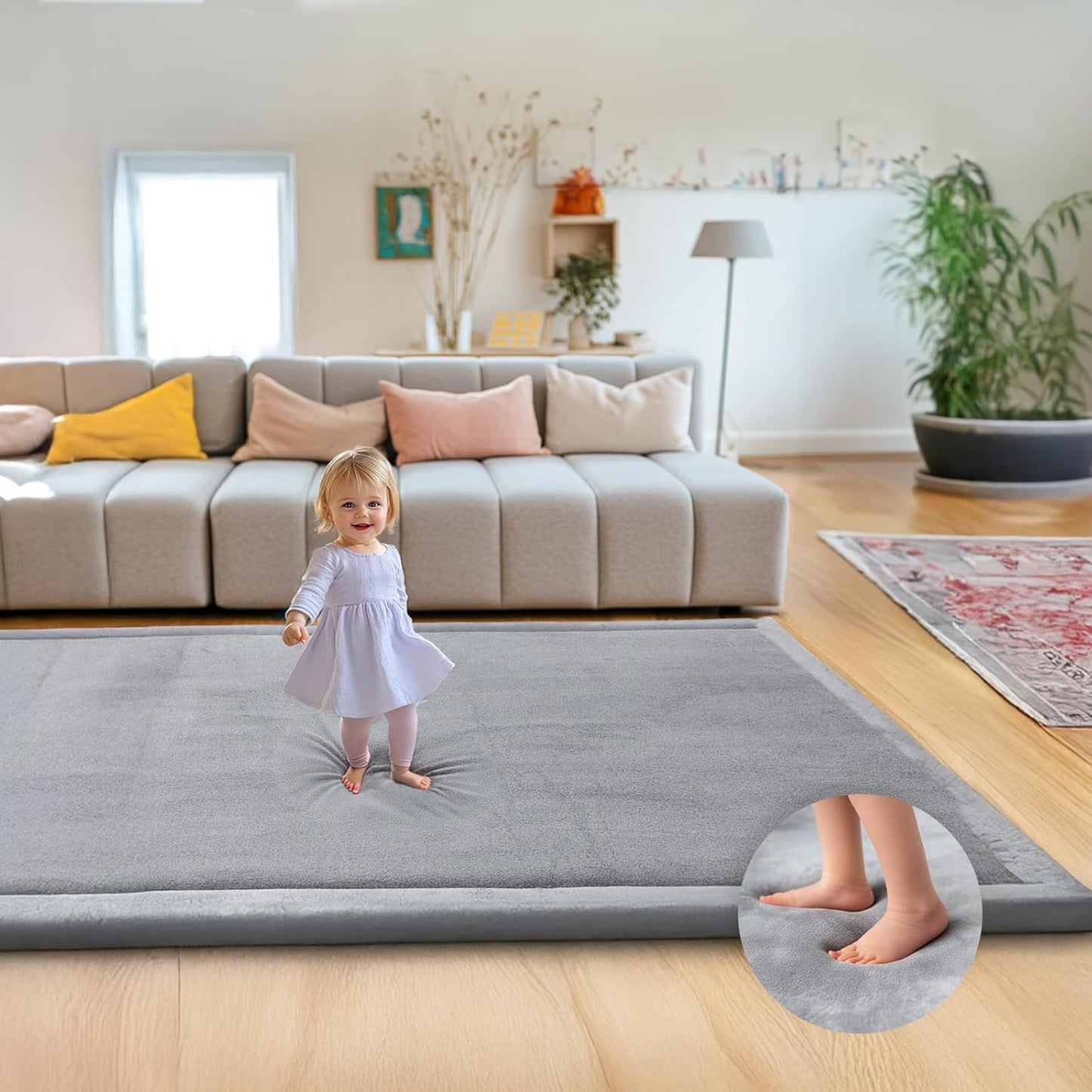 Ultra Soft 1.3" Thick Baby Play Mat for Floor, Extra Large Velvet Playpen Mat, Baby-Safe & Non-Slip