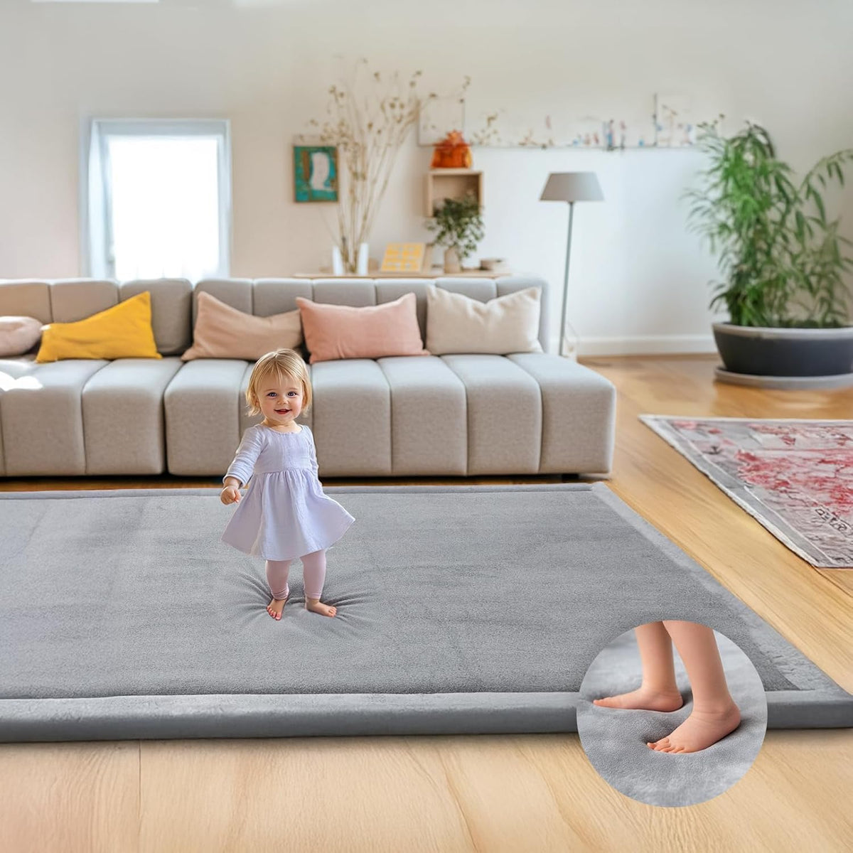 Ultra Soft 1.3" Thick Baby Play Mat for Floor, Extra Large Velvet Playpen Mat, Baby-Safe & Non-Slip