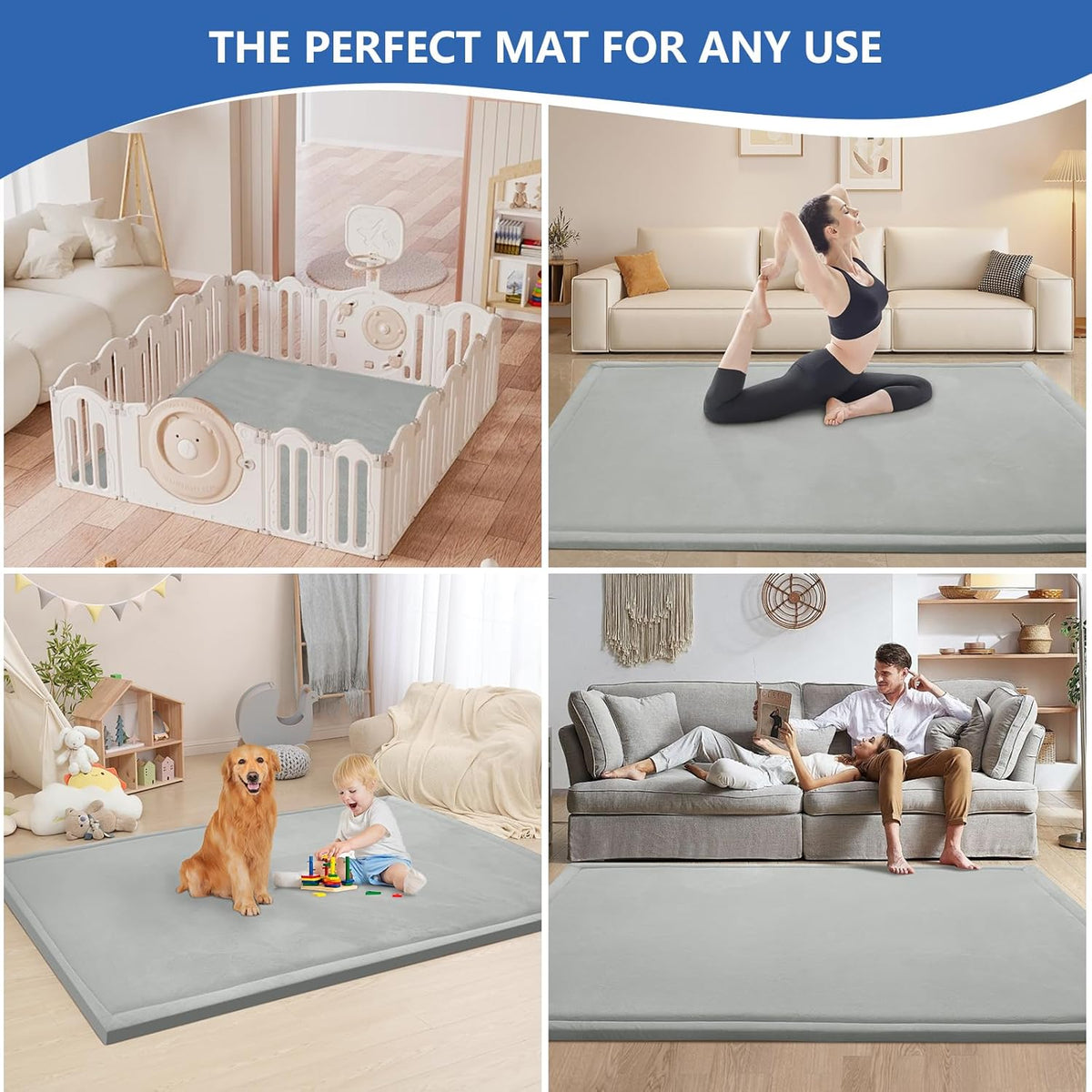 Baby Play Mat for Floor,1.3" Thick Elasti-Foam 74×50 Playpen Mat for Toddlers Infant