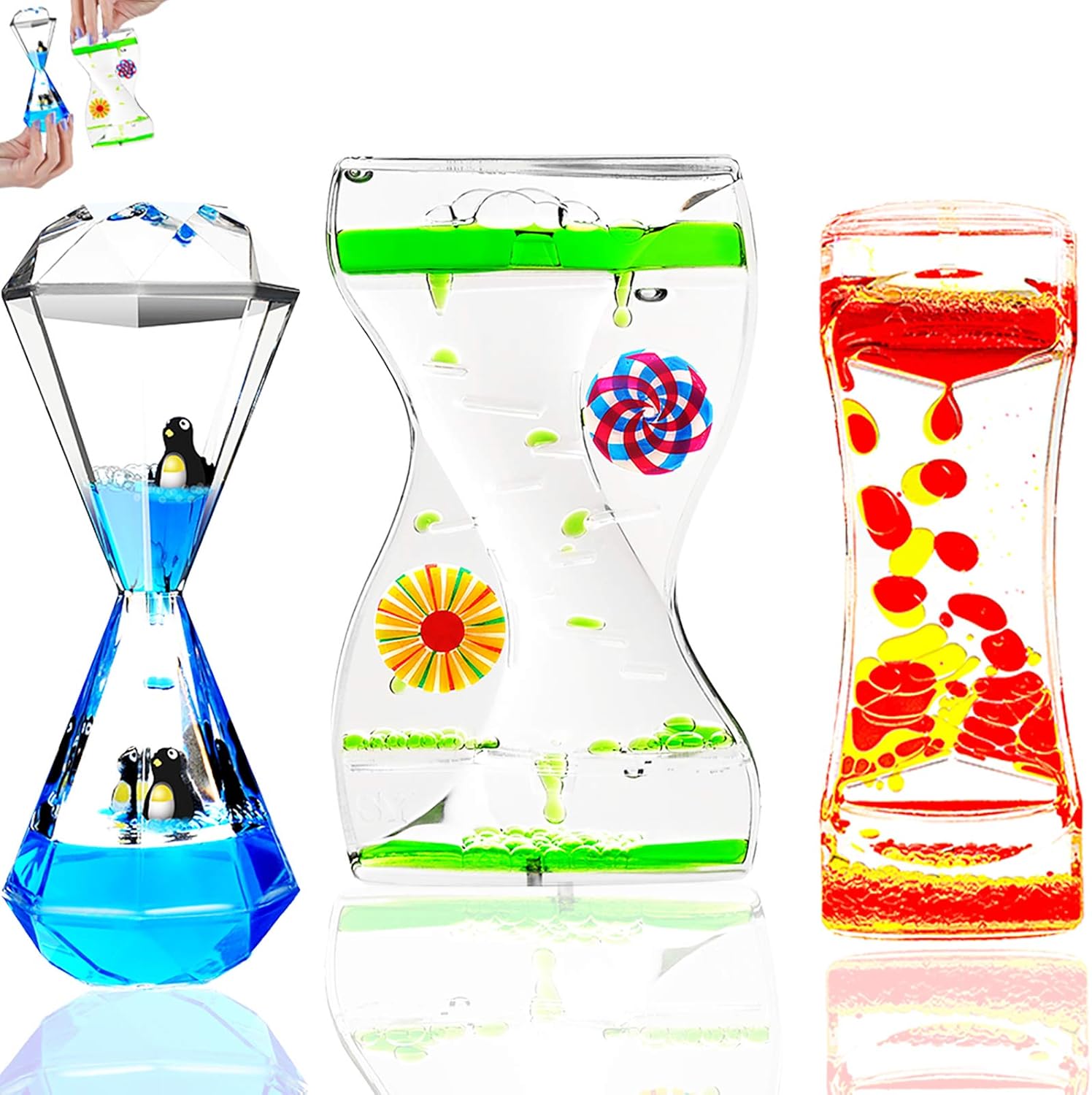 3 Types Liquid Motion Bubbler Liquid Timers for Kids Sensory Fidget Toys Small Calming Toys Autism