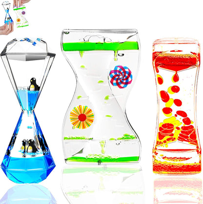 3 Types Liquid Motion Bubbler Liquid Timers for Kids Sensory Fidget Toys Small Calming Toys Autism