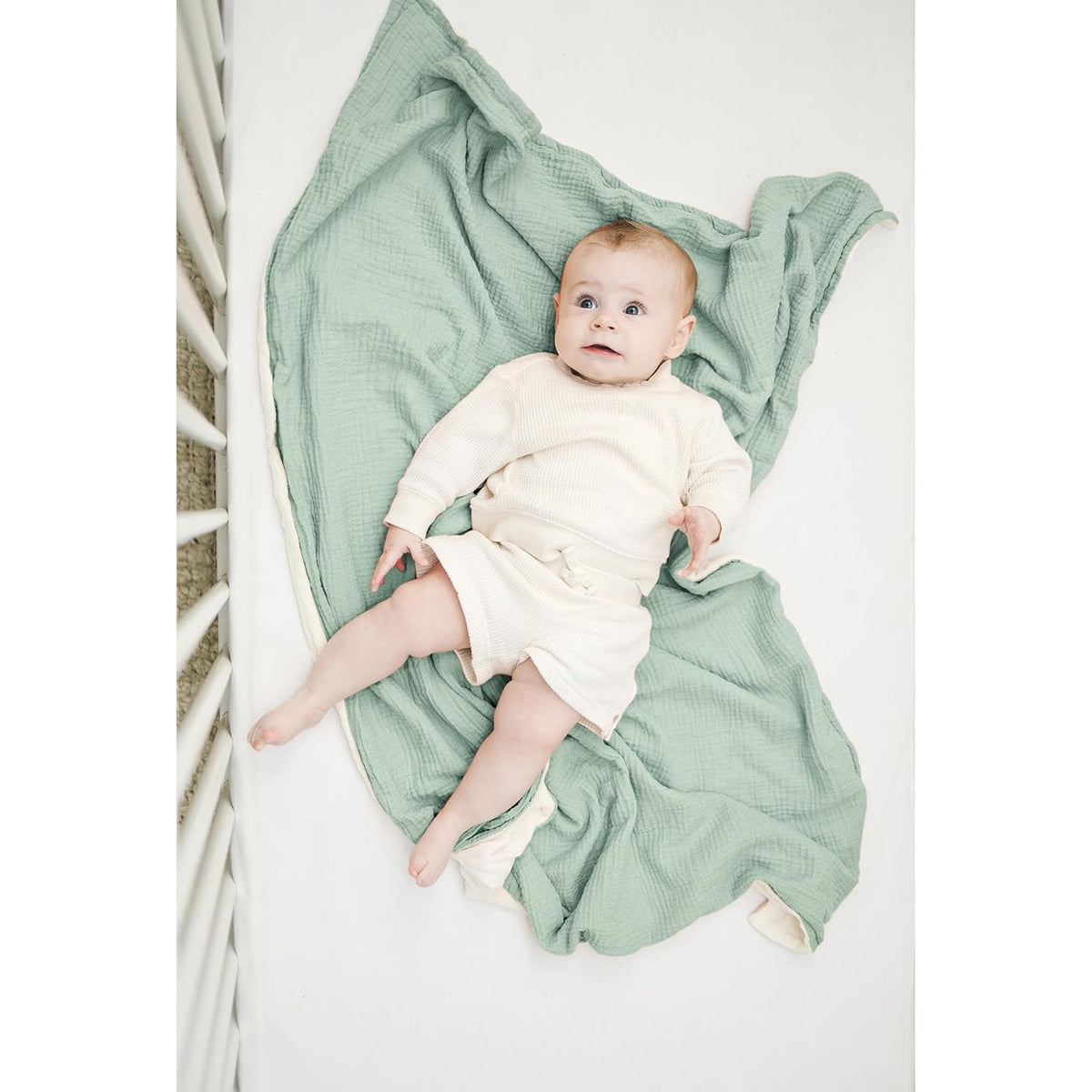 Konssy Baby Blankets for Unisex Boys Girls, Super Soft Nursery Minky Blankets with Muslin Cotton