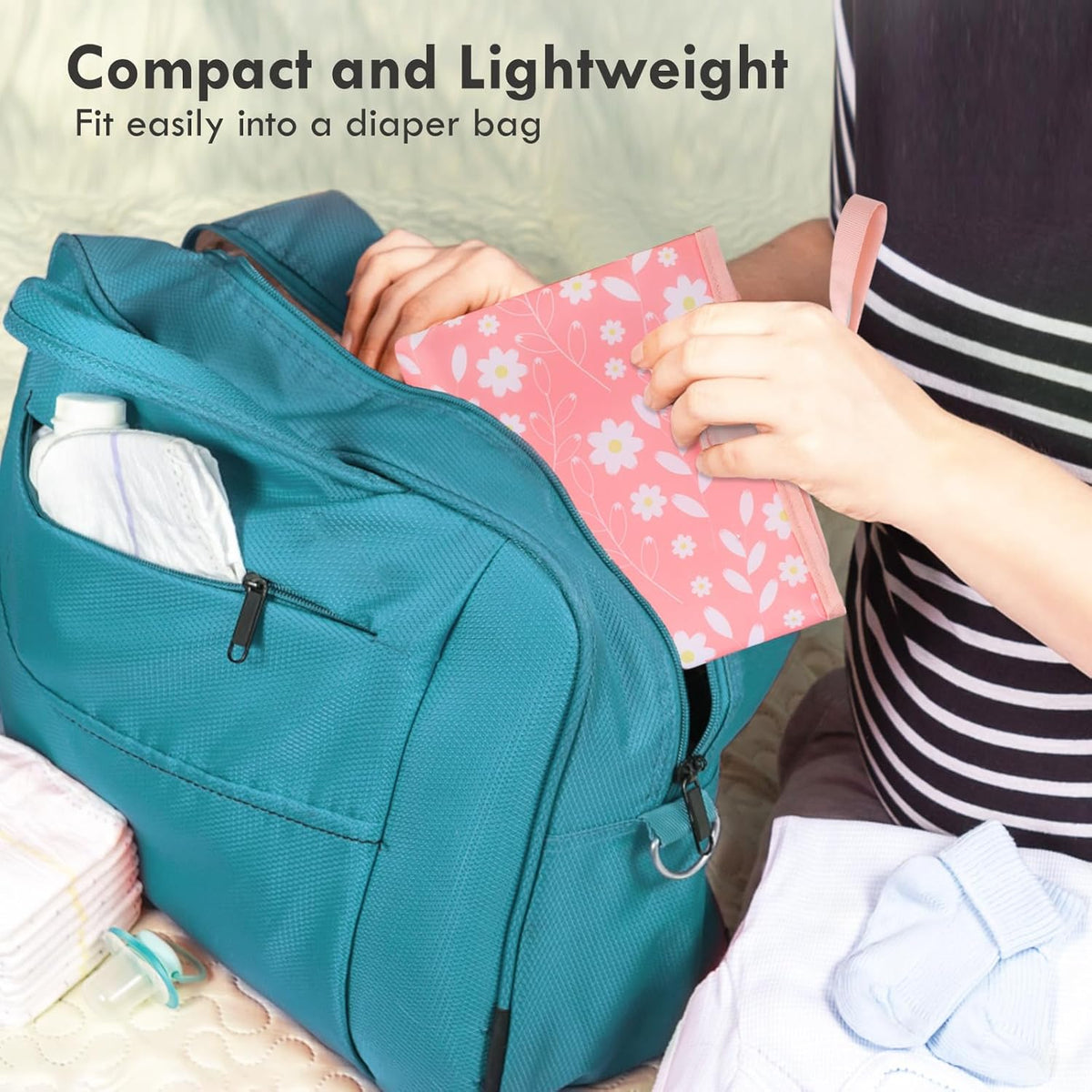 Portable Diaper Changing Pad for Baby - Waterproof Compact Changing Mat with Wrist Strap - Wipeable