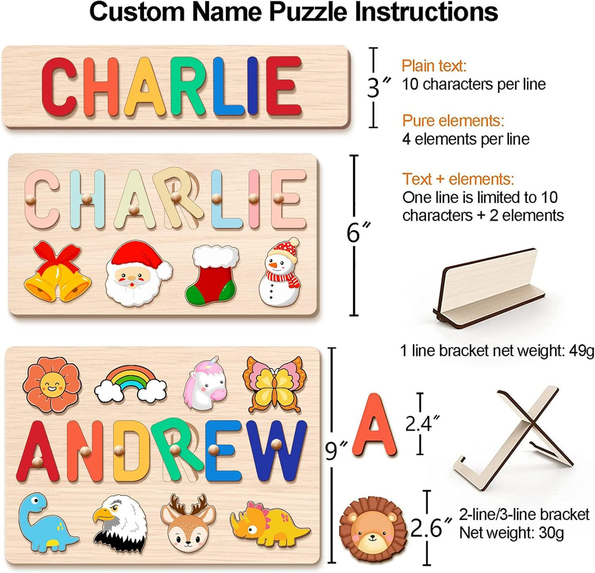 Personalized Name Puzzle for Kids, Personalized Baby Gifts Name Puzzles for Toddlers 1-3 with Pegs