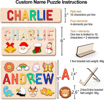 Personalized Name Puzzle for Kids, Personalized Baby Gifts Name Puzzles for Toddlers 1-3 with Pegs