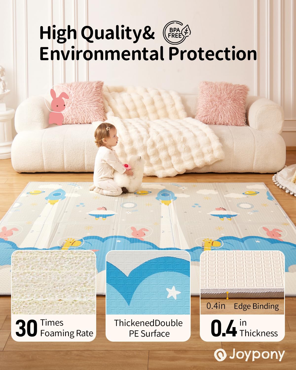 Baby Play Mat, 71x59 Inch Foldable Play Mats for Babies and Toddlers, Waterproof & Anti-Slip