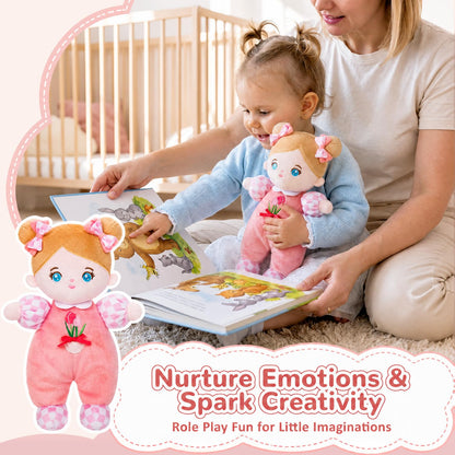 OUOZZZ Soft Plush Baby Doll 10" Tulip Pink Snuggle Buddy