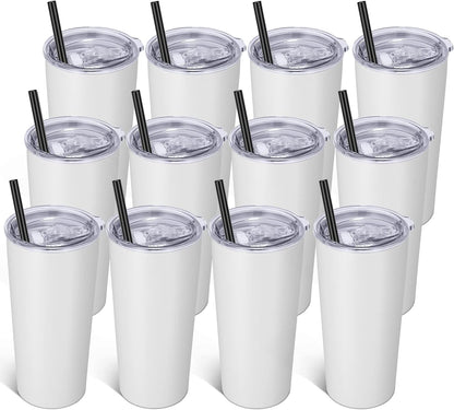 VEGOND 20oz Tumbler Bulk with Lid and Straw 12 Pack, Stainless Steel Vacuum Insulated Tumbler