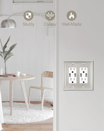 2-Pack Double Decorator Wall Plate, Satin Nickel Eletrical Outlet Cover Plate for Receptacle