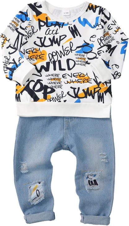 Toddler Baby Boy Outfits Fall Winter Clothes Color Block Long Sleeve Sweatshirt Tops + Jogger Pants