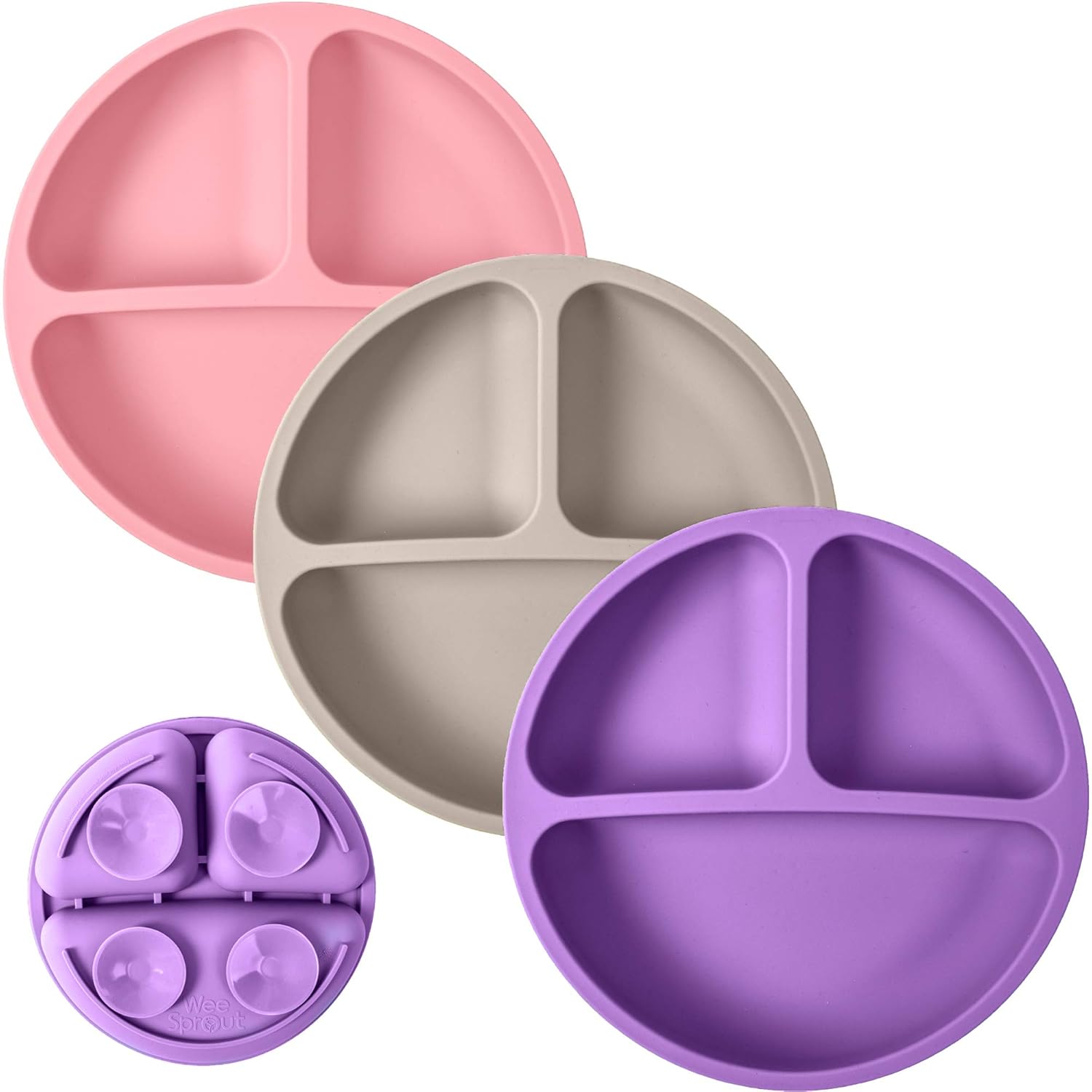 WeeSprout Suction Plates for Babies & Toddlers - 100% Silicone, Dinnerware Stays Put, Divided