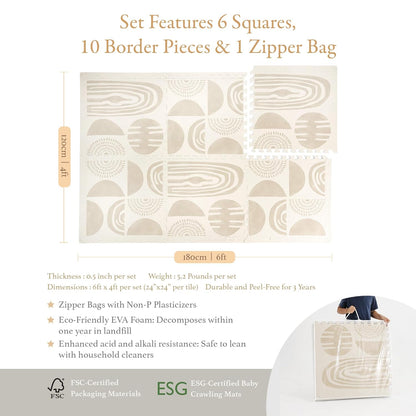 Premium Exercise & Baby Foam Play Mats - Stylish & Large Non-Toxic Odorless Floor Mat - 6 Tiles